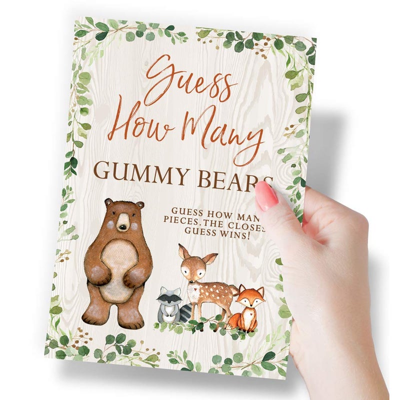 Printed Party Baby Shower Games â€“ Guess How Many Candy Jar Game, Woodland Forest Animals Theme, 50 Cards & Sign - Image 4